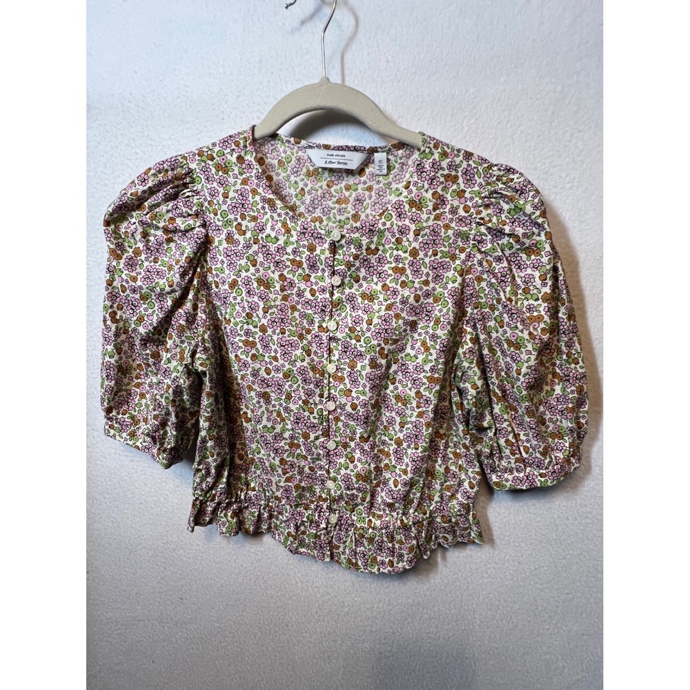 &‎ Other Stories Floral Print Puff Sleeve Button Front Crop Top  Size 2